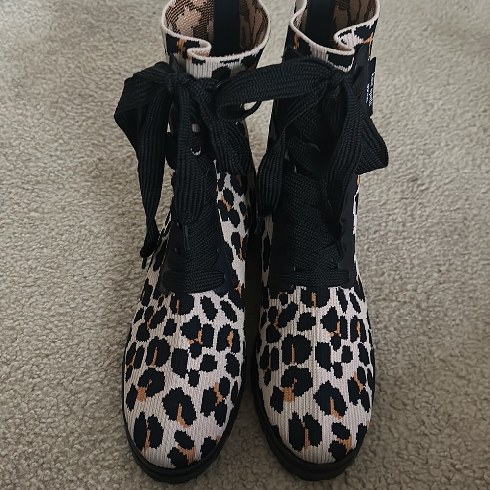Kate Spade Black and Tan Combat Boots with Lace-Up Design